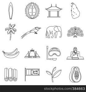 Sri Lanka travel icons set. Outline illustration of 16 Sri Lanka travel vector icons for web. Sri Lanka travel icons set, outline style