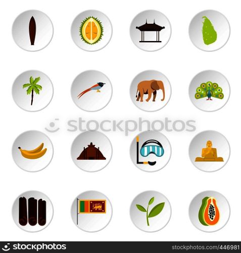 Sri Lanka travel set icons in flat style isolated on white background. Sri Lanka travel set flat icons