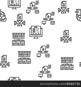 Ssh, Sftp File Transfer Protocol Vector Seamless Pattern Thin Line Illustration. Ssh, Sftp File Transfer Protocol Icons Set Vector