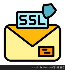 Ssl email icon. Outline ssl email vector icon color flat isolated. Ssl email icon color outline vector