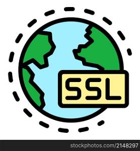 Ssl global system icon. Outline ssl global system vector icon color flat isolated. Ssl global system icon color outline vector
