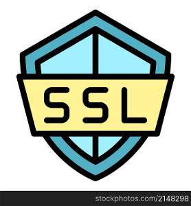 Ssl shield icon. Outline ssl shield vector icon color flat isolated. Ssl shield icon color outline vector