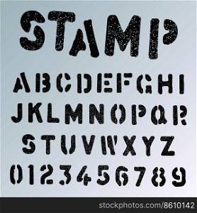 St&alphabet font template. Grunge letters and numbers stencil design. Vector illustration.. St&alphabet font template. Grunge letters and numbers stencil design