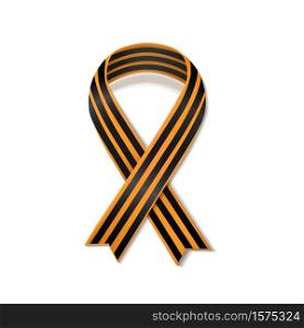 St George striped black and orange ribbon isolated on white. Vector symbol ribbon of great patriotic war Victory day. Saint George ribbon loop. Victory day concept. . St George striped black and orange ribbon isolated on white. Vector symbol of Victory day
