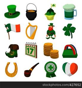 St Patrick Day cartoon icons set isolated on white background. St Patrick Day cartoon icons