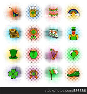 St Patrick Day set icons in comics style isolated on white. St Patrick Day set icons