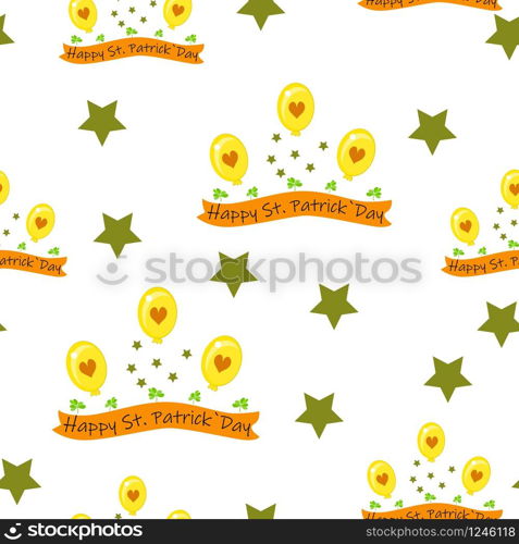 St. Patrick&rsquo;s Day background. Vector seamless pattern with Irish St. holiday symbols. Repeating editable vector pattern. EPS 10. St.Patrick&rsquo;s Day . Seamless pattern of the holiday symbols on a white background