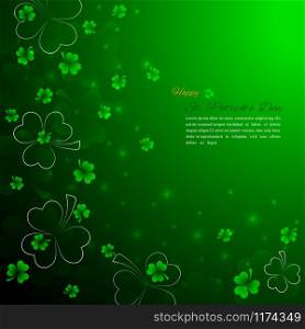 St. Patrick&rsquo;s Day background with shamrock,Green and light backdrop design for greeting card,poster,banner