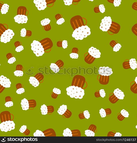 St.Patrick&rsquo;s Day. Beer mug on a green background. Repeating editable vector pattern. EPS 10. St.Patrick&rsquo;s Day. Beer mug on a green background