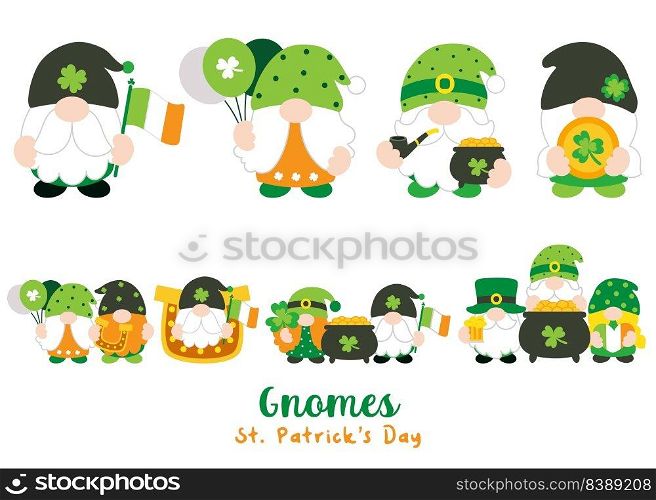 St. Patrick&rsquo;s Day Gnomes Falt Clipart