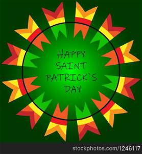 St. Patrick&rsquo;s Day lettering in abstract round flag pattern on a green background. EPS 10. St. Patrick&rsquo;s Day lettering in abstract round flag pattern on a green background.