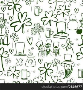 St Patrick&rsquo;s Day vector seamless pattern. Sketch illustration