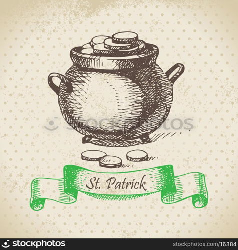 St. Patrick's Day vintage background. Hand drawn illustration