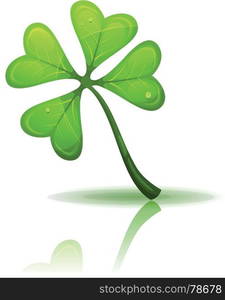 St. Patrick's Holidays Four Leaf Clover. Illustration of a cartoon elegant four leaf clover, lucky charm symbol and irish mascot for st. patrick's holidays