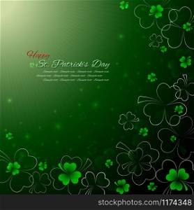 St. Patrick's Day background,Green shamrock with light on black,Vector illustration for greeting card,poster,banner