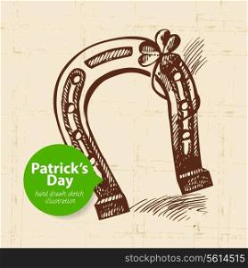 St. Patrick?s Day background with hand drawn sketch illustration and bubble banner