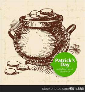St. Patrick?s Day background with hand drawn sketch illustration and bubble banner