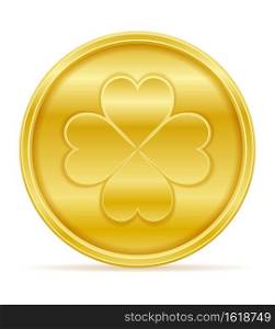 st patrick’s day clover gold coin vector illustration isolated on white background