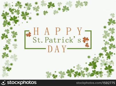 St. Patrick’s Day greeting card with frame of clover leaves on a white background. Can be used as invitation, banner, flyer. Festive spring theme. National Spring Festival of Ireland.
