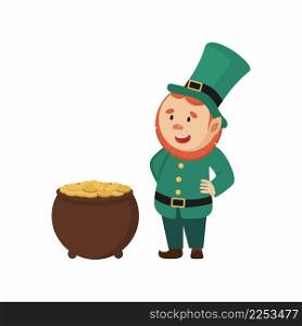 St. Patrick’s Day. Leprechaun with gold. Vector character in cartoon style.