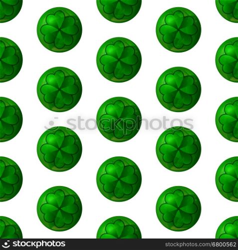 St Patricks Day background. Four leaf clover or shamrock seamless pattern. Vector illustration.. St Patricks Day clover seamless pattern