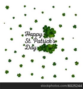 St Patricks day vector background, green clovers on white