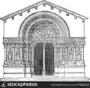 St. Trophime Church, Arles, vintage engraved illustration. Industrial encyclopedia E.-O. Lami - 1875.