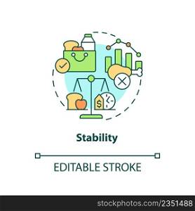 Stability concept icon. Constant availability. Food security basic definitions abstract idea thin line illustration. Isolated outline drawing. Editable stroke. Arial, Myriad Pro-Bold fonts used. Stability concept icon