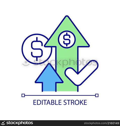 Stability of financial growth RGB color icon. Successful investment. Business company profit. Isolated vector illustration. Simple filled line drawing. Editable stroke. Arial font used. Stability of financial growth RGB color icon