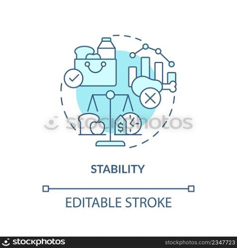 Stability turquoise concept icon. Constant availability. Food security abstract idea thin line illustration. Isolated outline drawing. Editable stroke. Arial, Myriad Pro-Bold fonts used. Stability turquoise concept icon