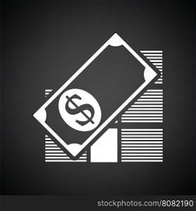 Stack of banknotes icon. Black background with white. Vector illustration.