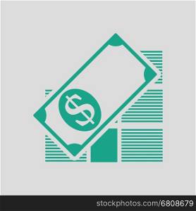 Stack of banknotes icon. Gray background with green. Vector illustration.