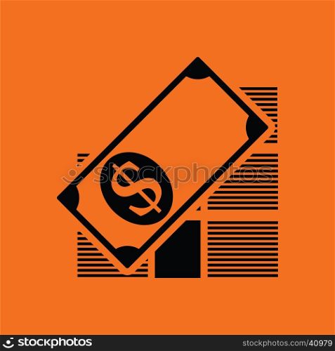 Stack of banknotes icon. Orange background with black. Vector illustration.