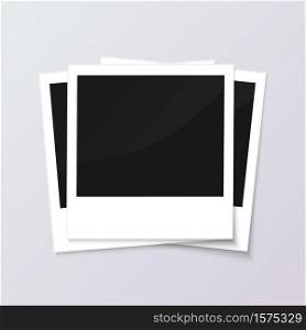 Stack of blank vintage paper photo frames from instant camera with shadow isolated on gray background for images. realistic vector illustration of photoframe with space for images and photos.. Stack of blank vintage paper photo frames from instant camera with shadow isolated on gray background for images