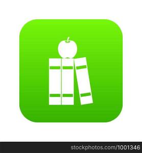 Stack of books and apple icon digital green for any design isolated on white vector illustration. Stack of books and apple icon digital green