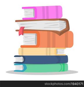 Stack of books icon. Cartoon book pile. Stacked library collection isolated on white background. Stack of books icon. Cartoon book pile. Stacked library collection