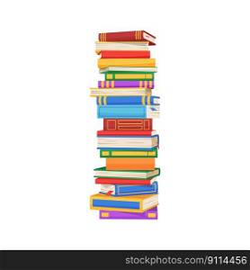 Stack of books isolated high pile of textbooks in color covers. Vector college, university or school stacked books, source of information, symbol of wisdom. Stack of books isolated high pile of textbooks