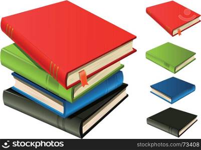 Stack Of Books - Set And Separated. Illustration of a stack of elegant books with page bookmark. Each single Book is available alone separated from the other if necessary