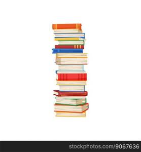 Stack of books, stacked educational materials, cartoon textbooks. Vector bookstore textbooks in hardcover, bookstore or library emblem. Stack of books isolated high pile of textbooks