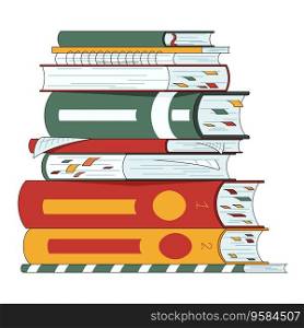 Stack of books, textbooks with bookmarks and notebooks, reading and learning sector illustration.. Stack of textbooks and notebooks, reading learning