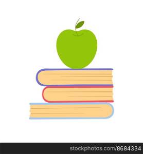 Stack of books with green apple. Vector illustration isolated on white background. Educational concept.. Stack of books with green apple. Vector illustration isolated on white background. Educational concept
