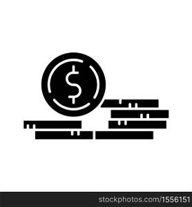 Stack of coins black glyph icon. Fortune and wealth. Growth in wage. Financial success. Pile of gold. Pennies and cents. Monetary gain. Silhouette symbol on white space. Vector isolated illustration. Stack of coins black glyph icon