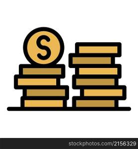 Stack of coins icon. Outline stack of coins vector icon color flat isolated. Stack of coins icon color outline vector