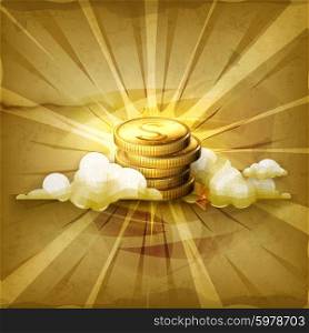 Stack of coins, old style vector background