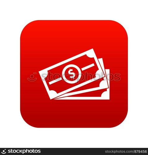 Stack of dollar bills icon digital red for any design isolated on white vector illustration. Stack of dollar bills icon digital red