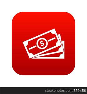 Stack of dollar bills icon digital red for any design isolated on white vector illustration. Stack of dollar bills icon digital red