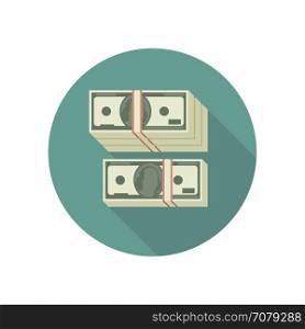 Stack of dollars. Dollars pile flat icon. Vector illustration of stack of dollars.