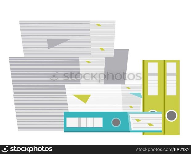 Stack of folders, papers, business documents vector cartoon illustration isolated on white background.. Stack of folders and documents vector cartoon.