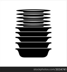 Stack Of Food Plates Icon Vector Art Illustration. Stack Of Food Plates Icon