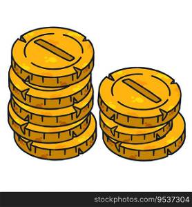 Stack of gold coins. Outline cartoon Icon of money and treasure. Concept of earnings and wealth.. Stack of gold coins. Outline cartoon Icon of money